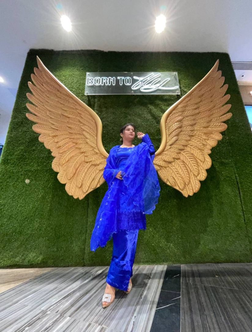 Mehrunnisa Farshi Shalwar Royal blue 3 pc Set – Ready Stitched