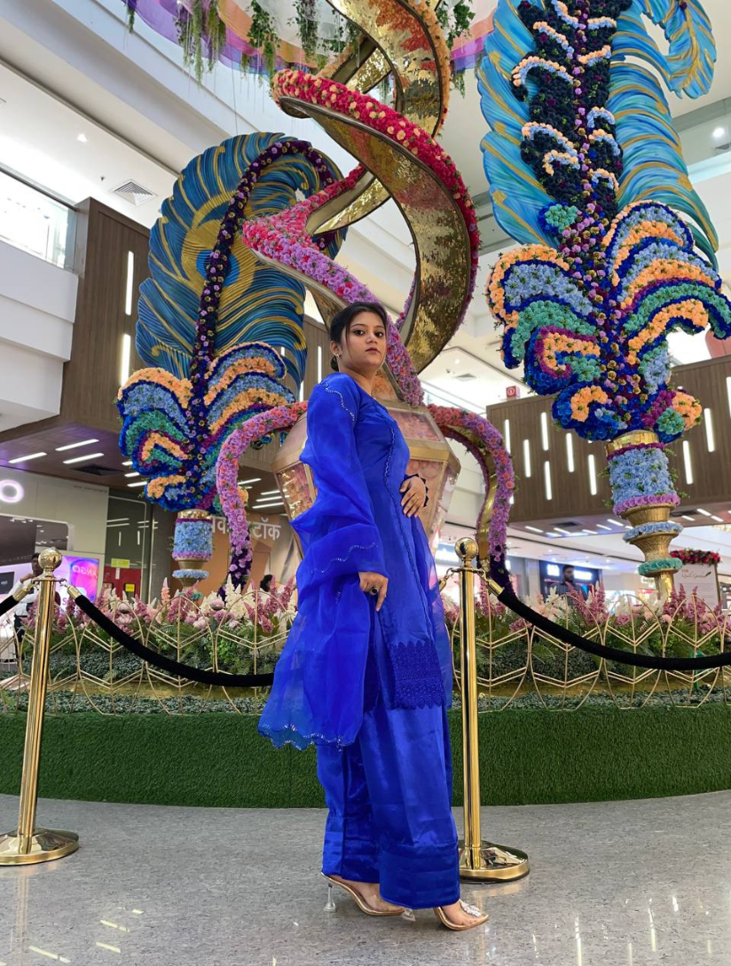 Mehrunnisa Farshi Shalwar Royal blue 3 pc Set – Ready Stitched