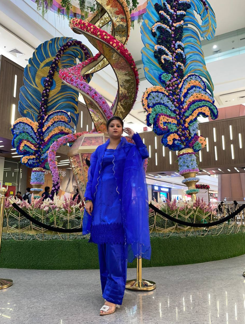 Mehrunnisa Farshi Shalwar Royal blue 3 pc Set – Ready Stitched