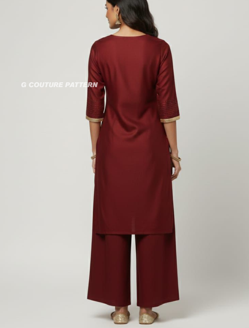 Physical Basic Women’s Kurti + plazo Set – 3/4 Sleeve Physical Sewing Pattern- size xxs to 3xl