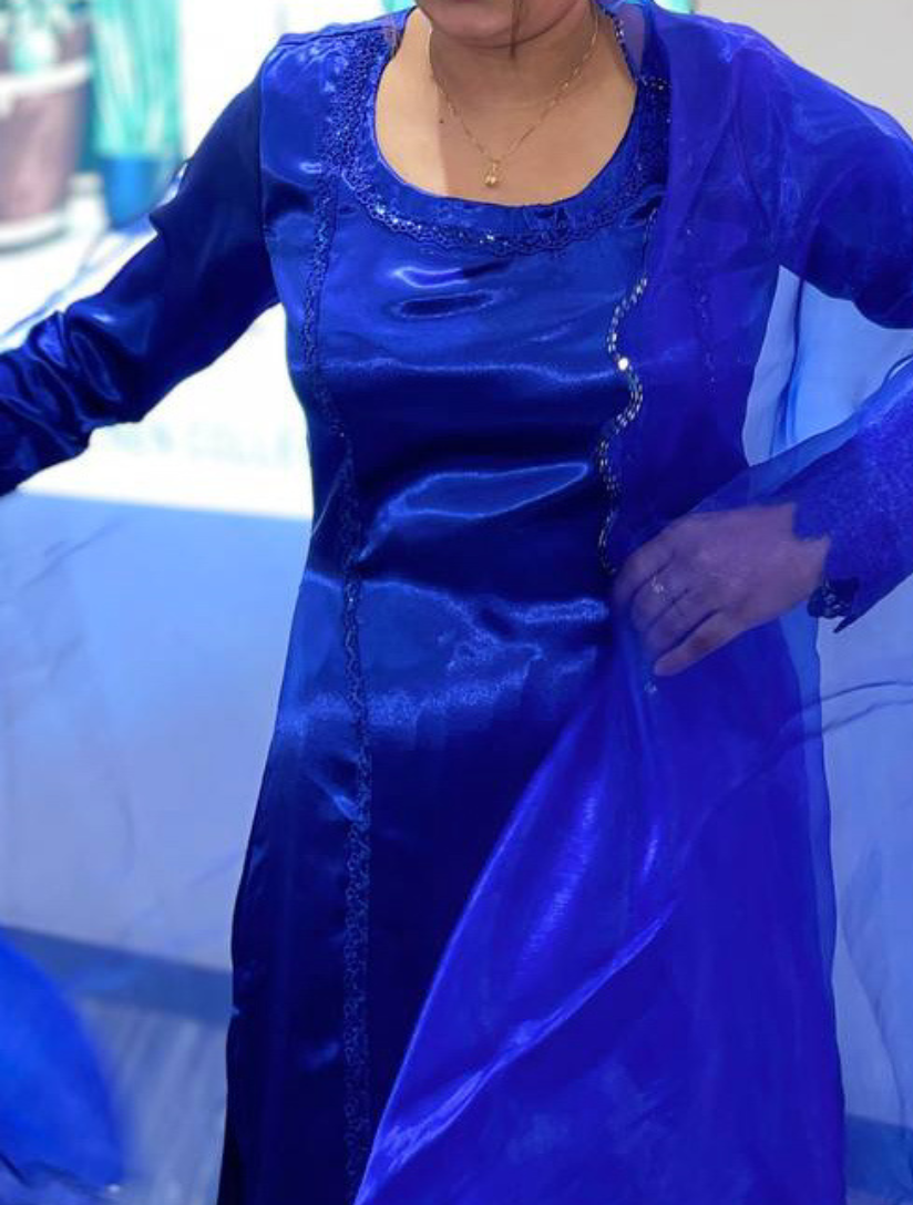 Mehrunnisa Farshi Shalwar Royal blue 3 pc Set – Ready Stitched