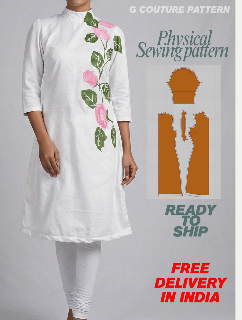 Physical A line mandarin collar Dress  physical sewing pattern- size xxs to 3xl