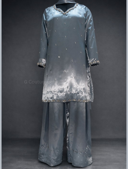 Designer Farshi Shalwar Semi Loose-Fit Kurti Set – Ready Stitched