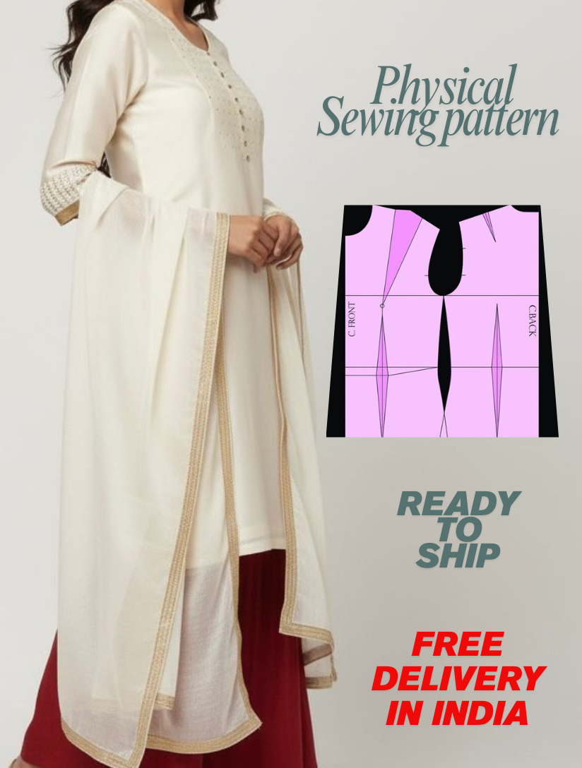 Basic Indian kameez with 3/ 4 style sleeves physical pattern- size xxs to 3xl