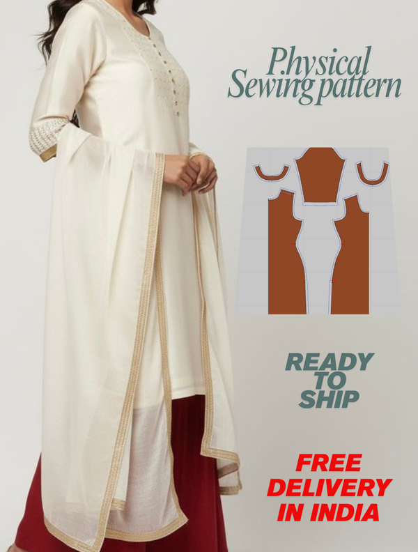 Physical Basic Indian kurti with 3/ 4 style sleeves physical pattern- size xxs to 4xl