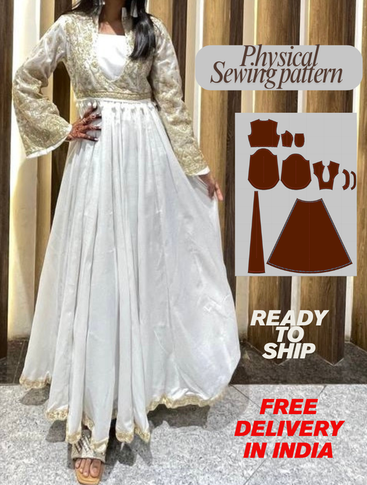 Physical Stylish Dananeer-Inspired Anarkali Dress Physical Sewing Pattern- size xs to 4xl