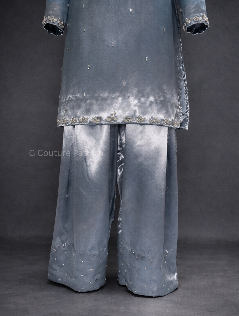 Designer Farshi Shalwar Semi Loose-Fit Kurti Set – Ready Stitched