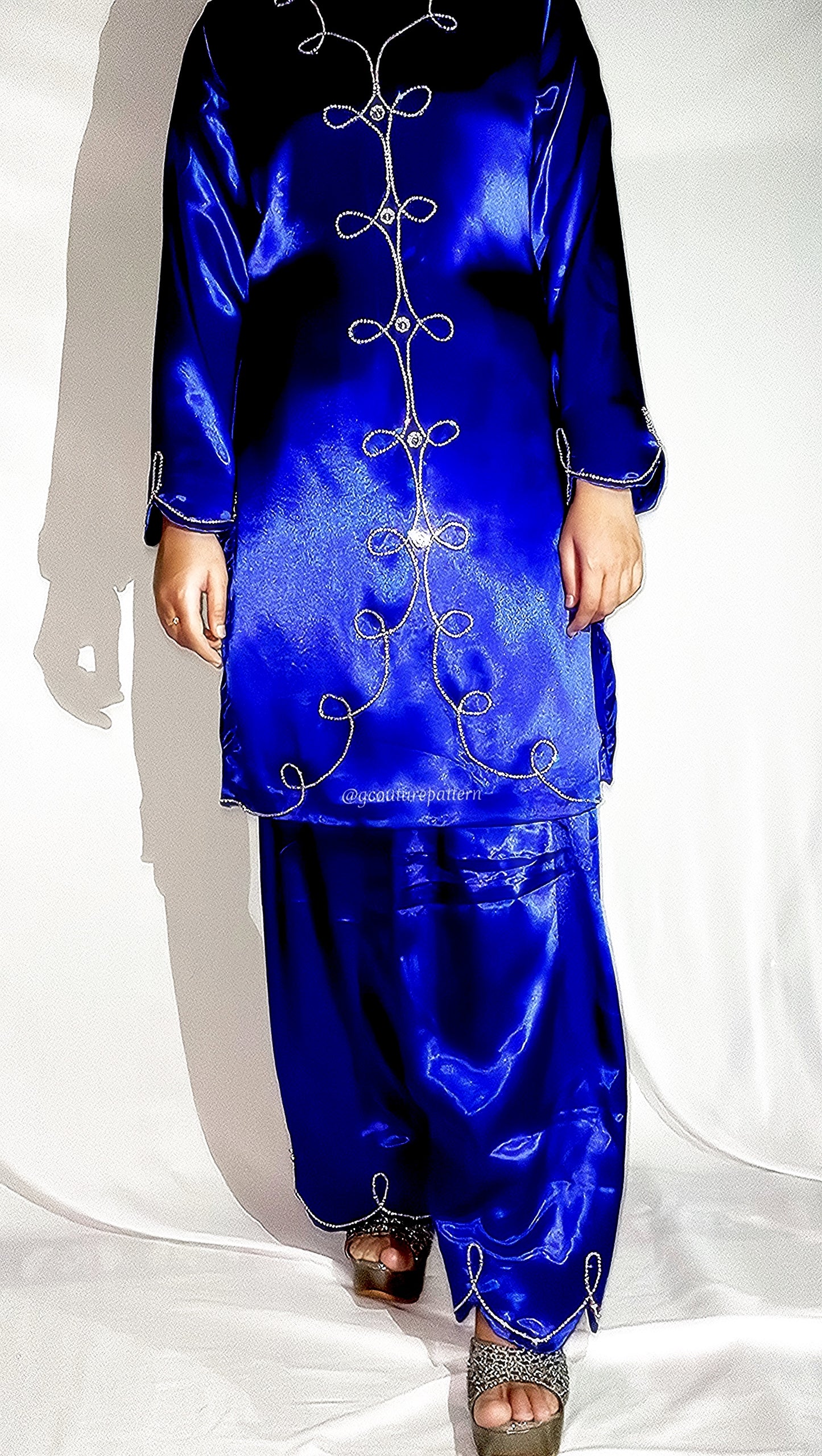 Designer Farshi Shalwar Royal blue 3 pc Set – Ready Stitched
